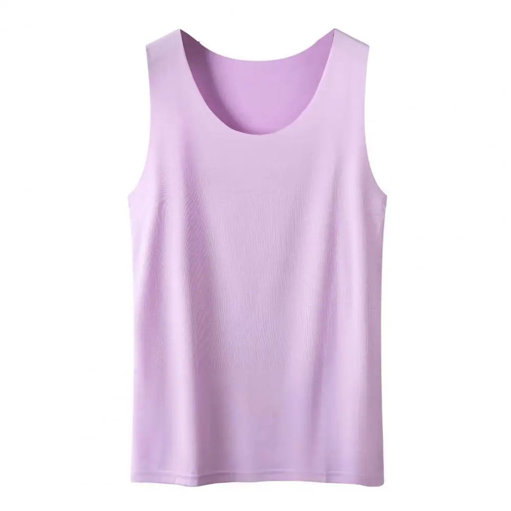 Women Bottoming Vest Ice Silk Seamless Sleeveless Pure Color Plus Size Stretchy Round Neck Dry Dry Cooling Camisole Basic Top 80