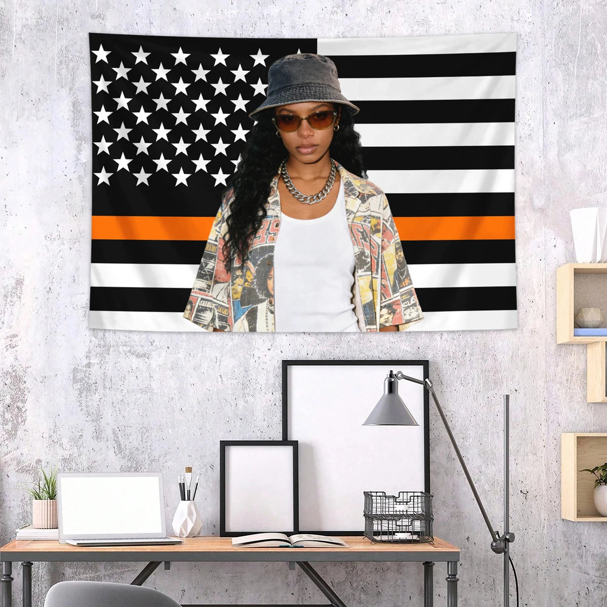 Customized American flag tapestry with personalized photos on 1pc, room decoration banner tapestry for family, idols, and pets