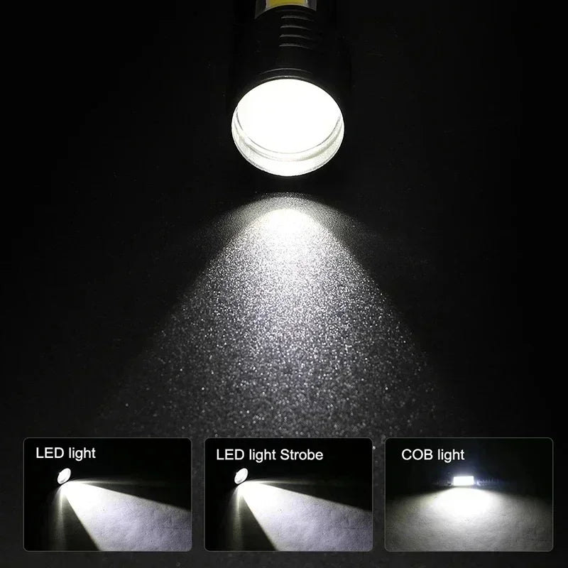 COB+XPE Mini Portable Flashlight Zoomable Small Torch USB Rechargeable Outdoor Camping Fishing Long Range Emergency Lantern