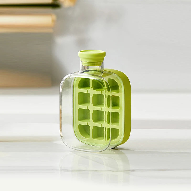 Ice Cube Tray Press Ice Maker with Lid Food Grade Cooling Ice Mold 2 in 1 Ice Straw Water Bottle for Summer Cooling Drinks