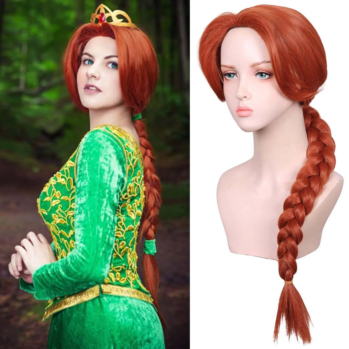 Synthetic Long Braid Reddish Brown Wig for Women, Fiona Wig Princess Red Brown Movie Wig for Halloween Costume Cosplay Party
