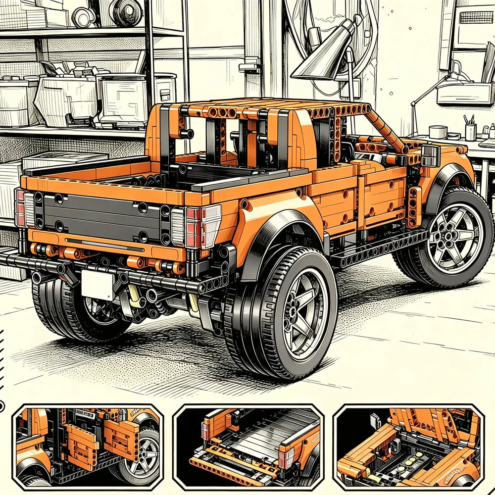 1300+PCS Tech Raptors Pickup Truck Race Car Building Block Kit Compatible MOC Creative DIY Vehicle Bricks Toys Gift Teens Adults