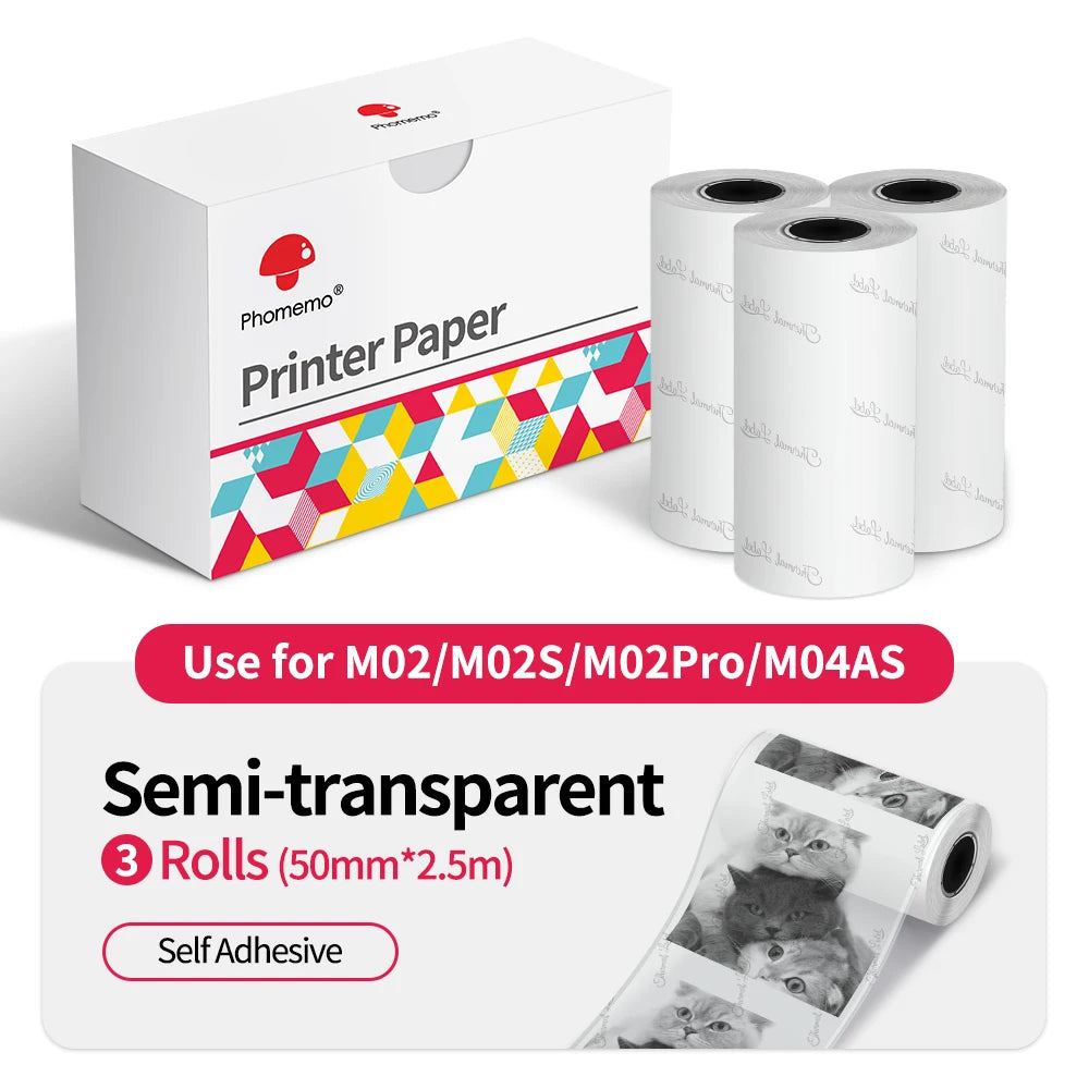Thermal Paper Original Phomemo Sticker 3 Rolls fit M02 M02S M02 Pro Thermal  Printer Mini Thermal Photo Sticker