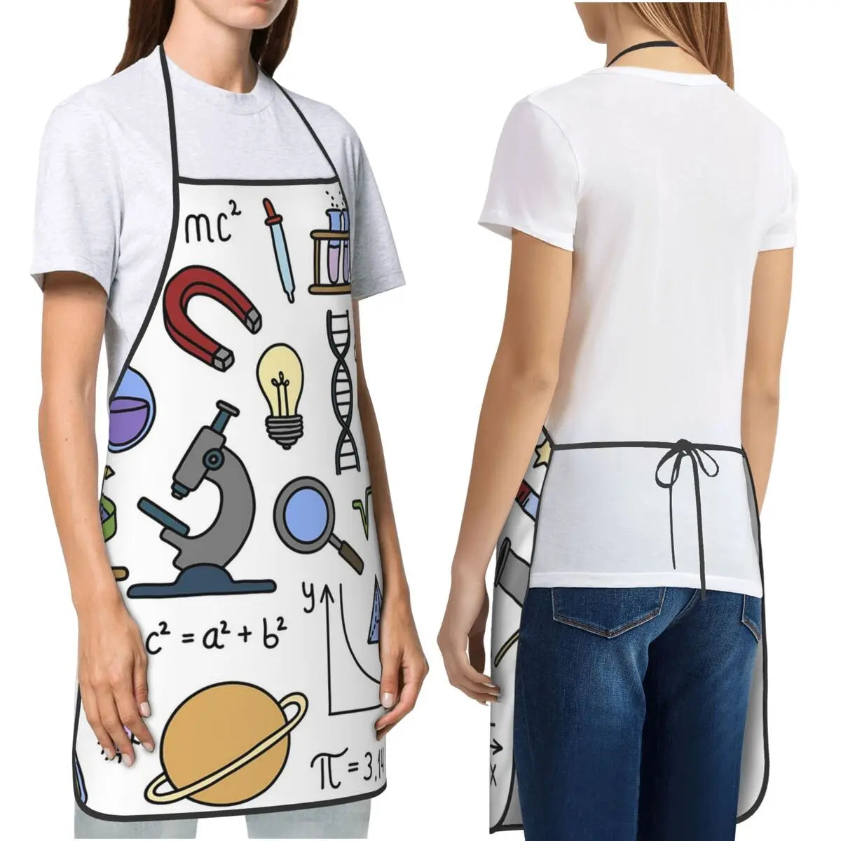 STEM Icons Science Math And Technology Teacher Aprons Chef Cooking Tablier Bib Kitchen Cleaning Pinafore for Women Men Painting