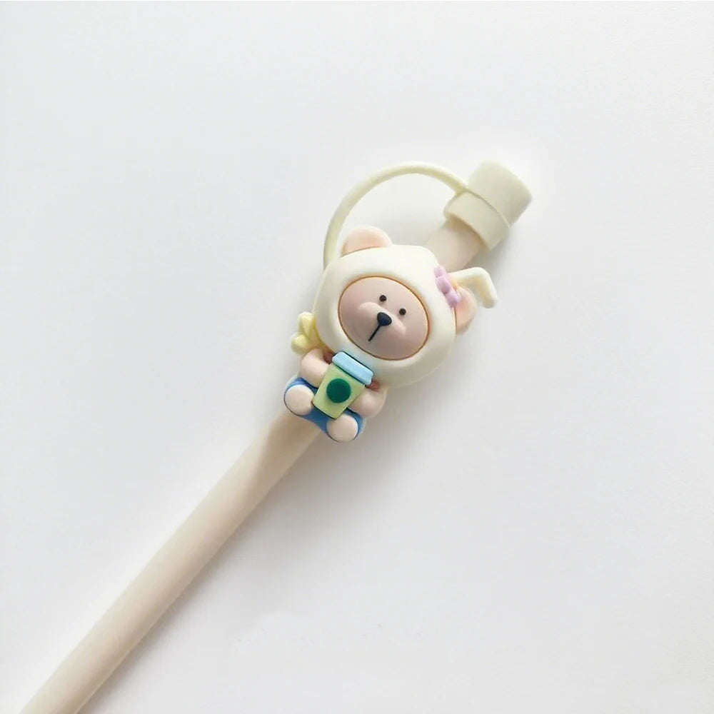 1pc Cute Bear Silicone Straw Cover Dust Plug for 7-8mm Straw Cups Tumblers Drink Lid Cap Creative Straw Toppers Cup Accessories