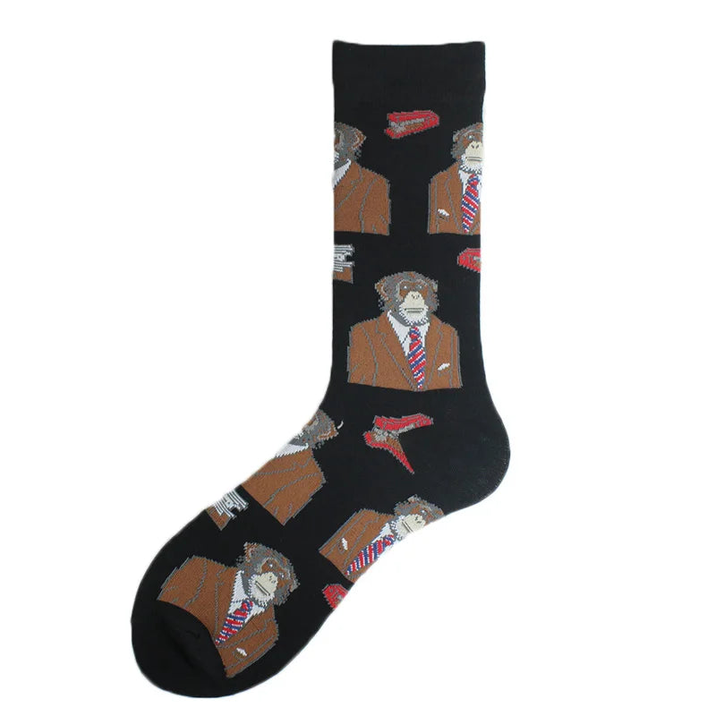 Happy Colorful Funny Socks Men Skateboard Shark Dinosaur Astronaut Planet Divertidos Hip Hop Sokken Harajuku Unisex Crew Socks