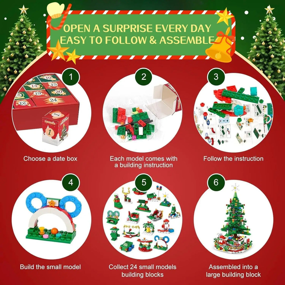 Hot Christmas Series Advent Calendar Gift Box 24Days Countdown Calendar Box Christmas Tree Bricks Model New Years Xmas Gift