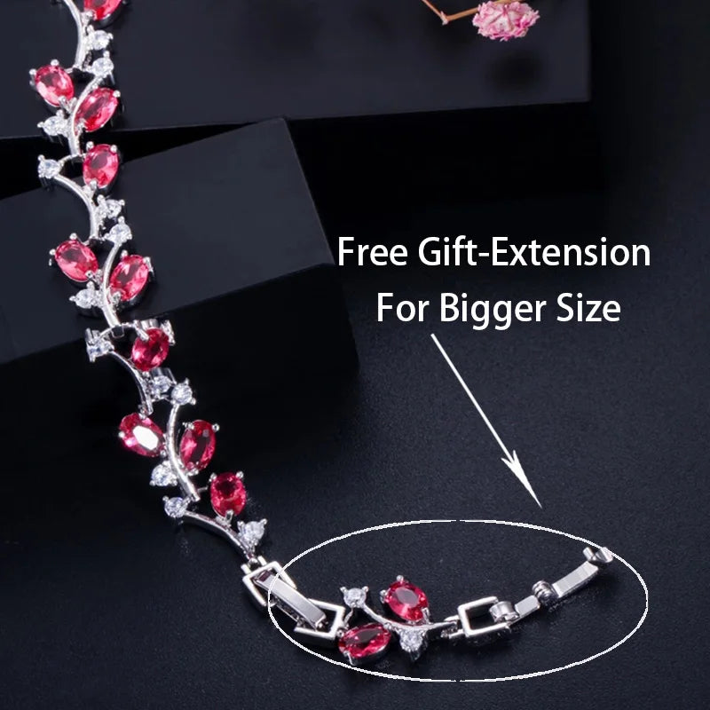 Pera Natural Royal Women Jewelry Silver Color Dark Blue CZ Crystal Leaf Chain Link Bracelets and Bangles for Party Gift B042