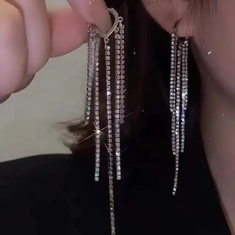 New Green Red Crystal Beaded Pendant Tassel Earrings for Women Exquisite Light Luxury Unique Design Personalized Girls Jewelry