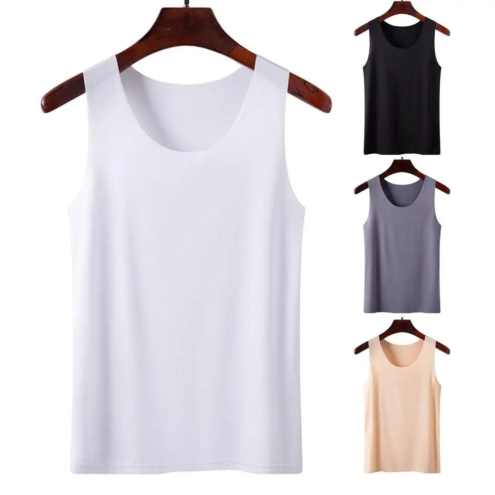 Women Bottoming Vest Ice Silk Seamless Sleeveless Pure Color Plus Size Stretchy Round Neck Dry Dry Cooling Camisole Basic Top 80