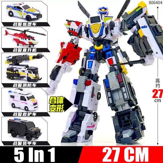 MiniForce 5 In 1 Super Cops JUSTICE TITAN 5-Vehicle Combine Transformation Robot Model Mini Force Deformation Action Figure Toys