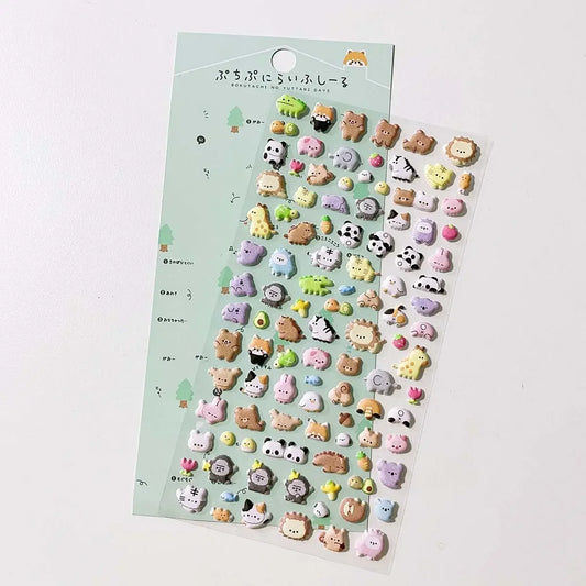 Kawaii 3D Cartoon Animal Bulgy Stickers Cute Mini Scrapbooking Journal DIY Stationery Sticker Phone Case CCD Kid Aesthetic Decal