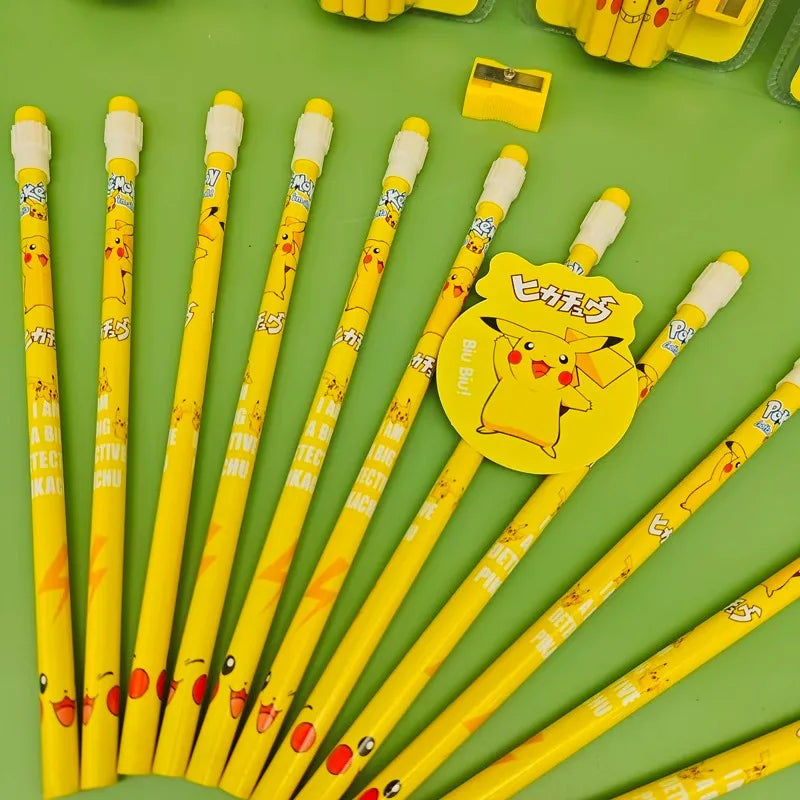 Pokemon Themed Stationery Set 12Pcs Boxed Pencils with Eraser Pencil Sharpener Anime School Office Tools Children Kawaii Gifts