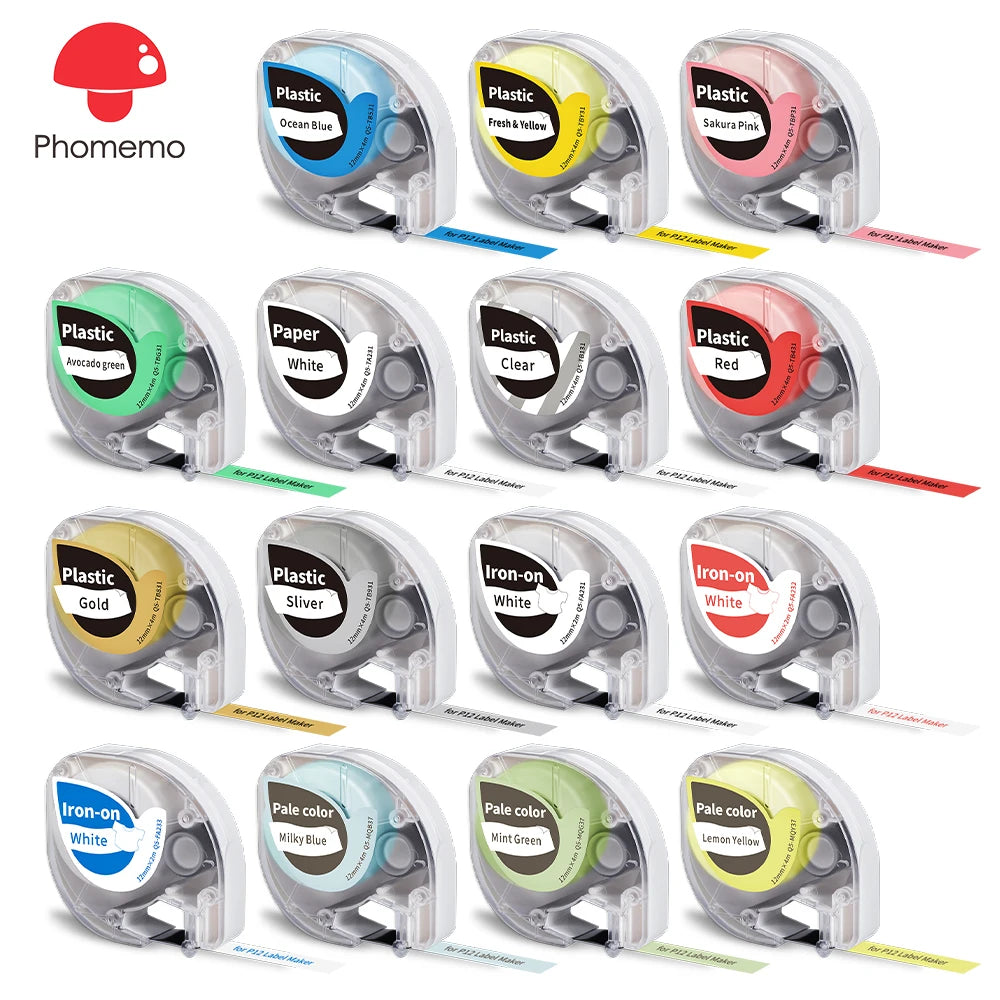 P12 Label Tape Compatible with Dymo LetraTag 200B Refills LT-100H Label Replacement for Phomemo P12 PRO Label Maker 12mm x 4m
