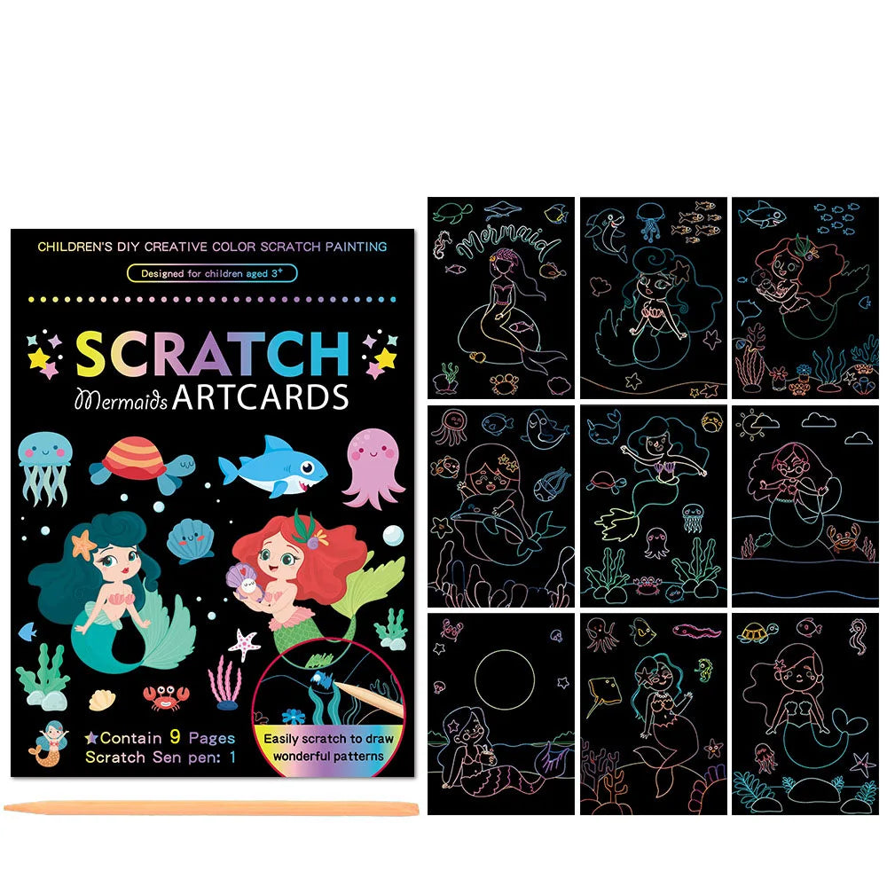 Children Scratch Painting Set Magic Rainbow Colors Scratch Art Painting Card Books Early Education Template Drawing Toys For Kid