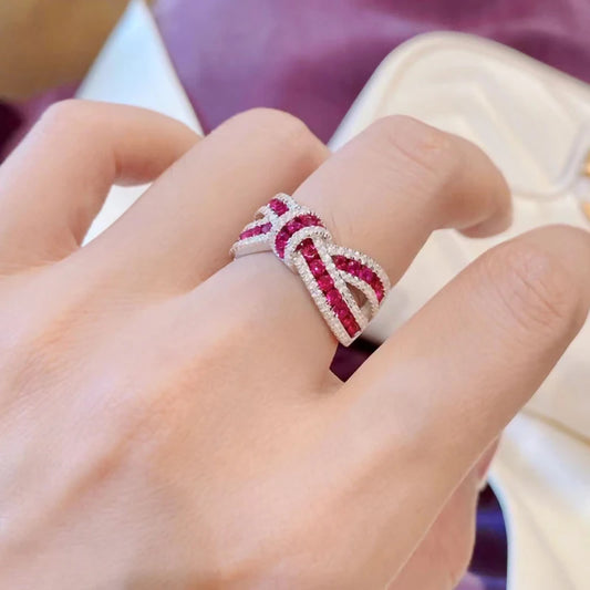 Luomansi Natural Ruby Bow Gemstone Ring S925 Sterling Silver Romantic Woman Anniversary Party High Jewelry