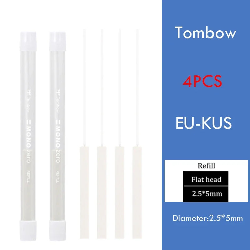 Tombow Mono Zero Eraser Precision Tip Pen-Style Mechanical Rubber Refillable Pen Sketch Drawing Correction Erasers Art Supplies