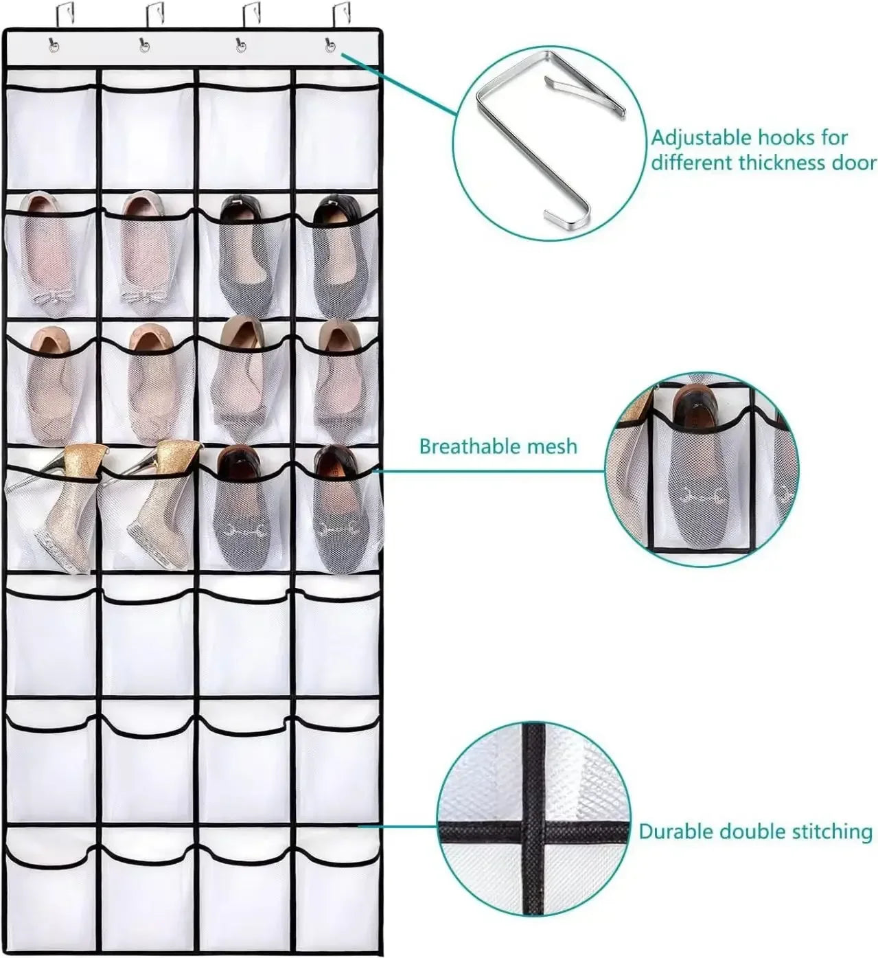 40/24/14 Grid Wall-Mounted Shoe Organiser Fabric Closet Bag Storage Rack Mesh Pocket Clear Hanging Over The Door Cloth Box