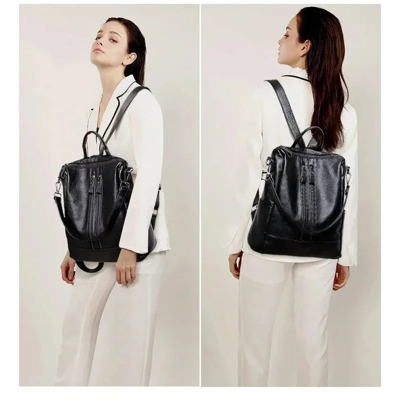 Women Soft Leather Backpack School Black Casual Multifunctional College Bag Large Capacity Shoulder Bags Travel Tote Backpack