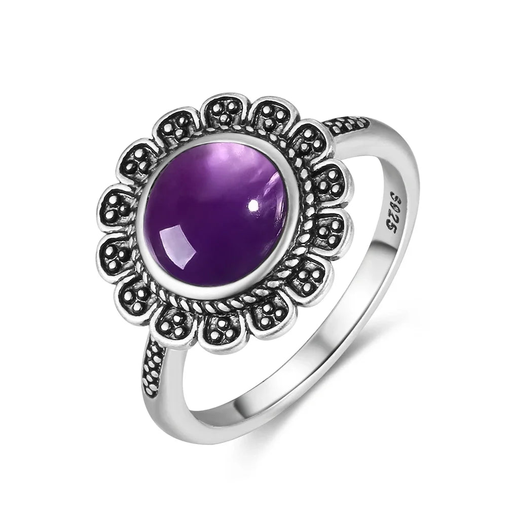 S925 Sterling Silver Vintage Ring With Natural Amethyst Two Stone Ring Waterdrop Shape Fine Jewelry Gifts for Women