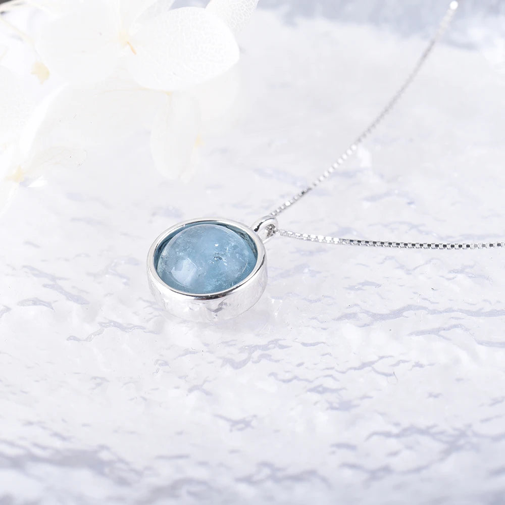 ITSMOS TOP Natural Aquamarine Pendant Necklace Amazonite Stone s925 Sterling Silver Chain Elegant Jewelry for Women Romatic