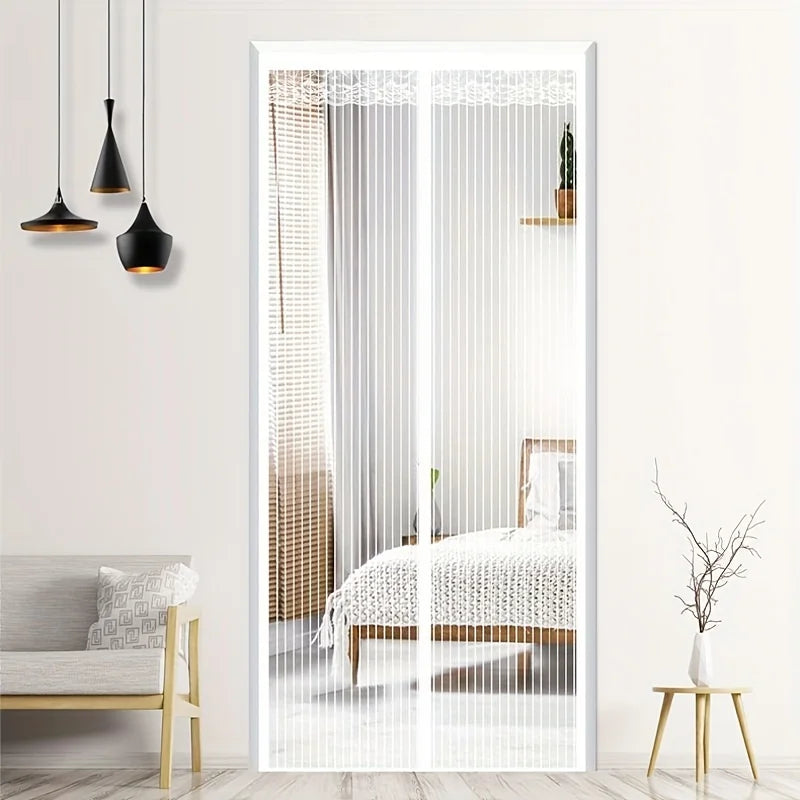 Anti-Mosquito Magnetic Screen Curtain Summer Essential Magnetic Self-Closing White Striped Mosquito Screen Door - Breathable