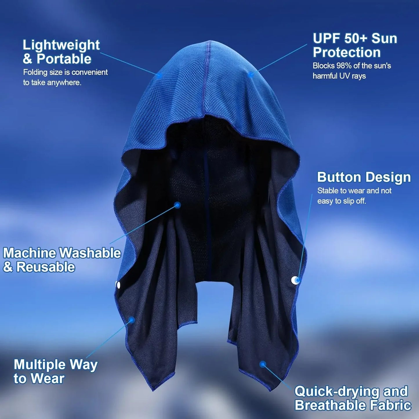 Summer Cooling Hoodie Towel Sweat-absorbent Cool Anti-UV Cycling Soft Cold Sensing Quick-drying Scarf for Fitness Hiking Fishing