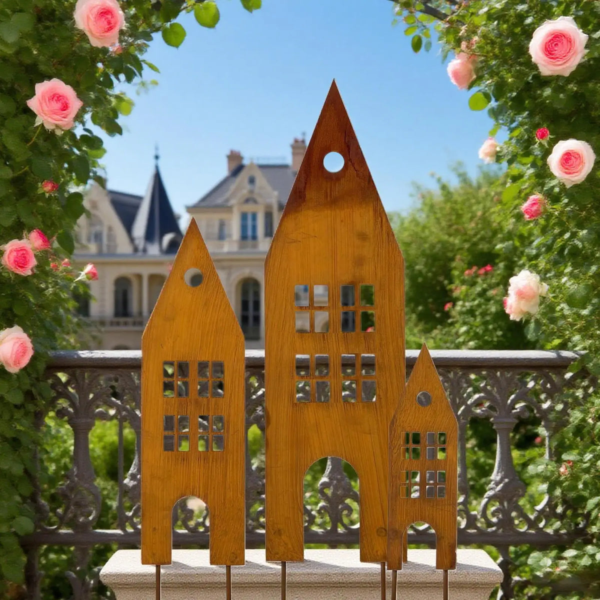 Metal Deer/castle Stakes Decorative Garden Iron Sticks Art Ornament For Outdoor Farmhouse Lawn Christmas Backyard Porch