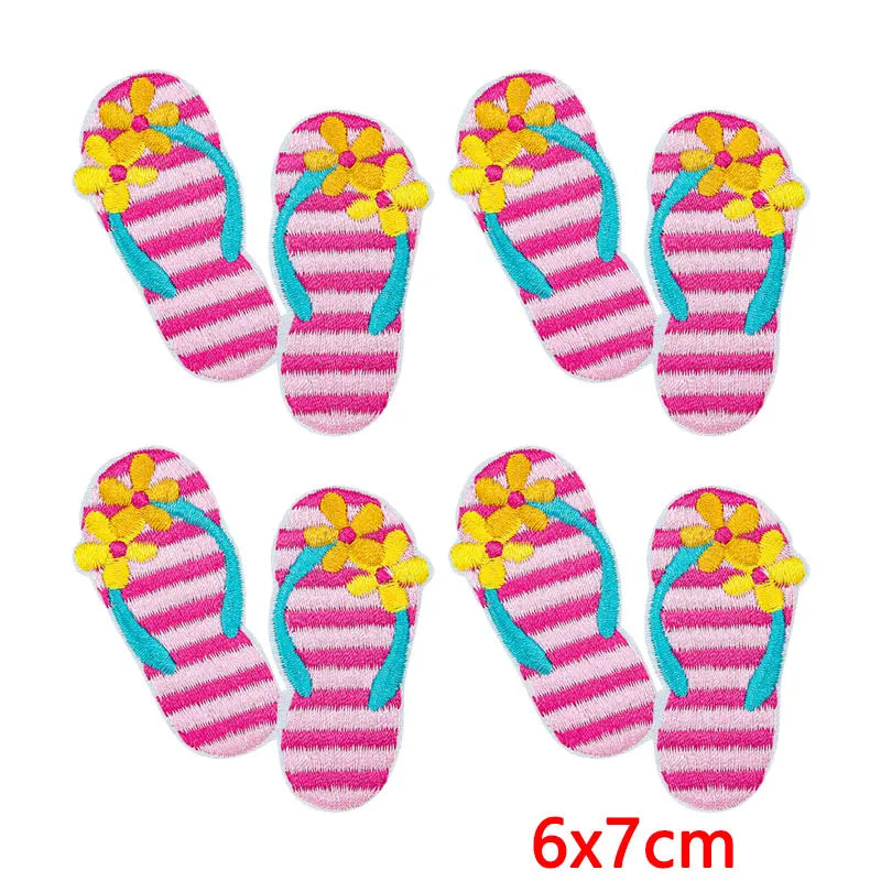 10Pcs/Lot Cool Summer Pool Iron On Patches For Clothing Beach Chair Colorful Kite Aloha Embroidery Patches Backpack Appliques