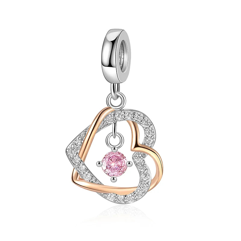 925 Silver Family Series Mother Daughter Splittable Heart Mom Charm Beads Fit Necklace Bracelet Mother's Day DIY Jewellery Gifts