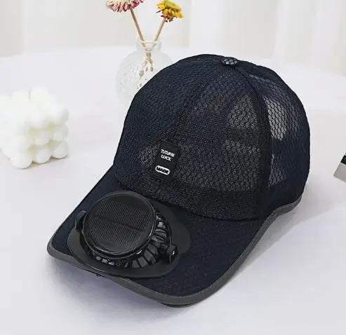USB Rechargeable Solar Cooling Hat Outdoor Baseball Cap with Built in Fan Breathable Mesh Adjustable Wind Speed Camping Fishing