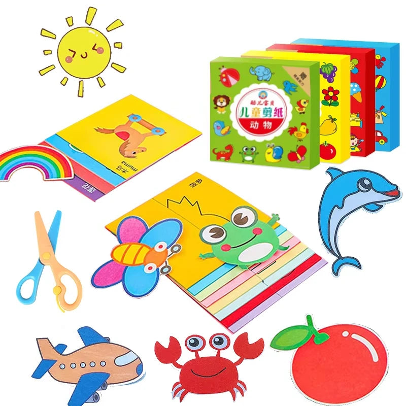 49/91pcs Kids Cartoon Paper Folding Cutting Toy Children Kingergarden Art Craft DIY Learn Scissor Skills Educational Toys