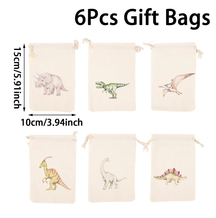 6pcs Animal Dinosaur Unicorn Cotton Linen Gift Bags Birthday Party Decor Kids Wedding Party Favor Bag Baby Shower Gift Bag