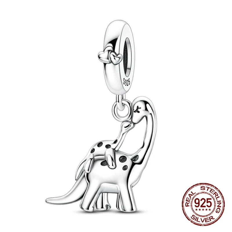 925 Sterling Silver Mother‘s Day Longneck Dino Charm Brachiosaurus Pendant Fit Original Charm Bracelets Women DIY Jewelry Gift