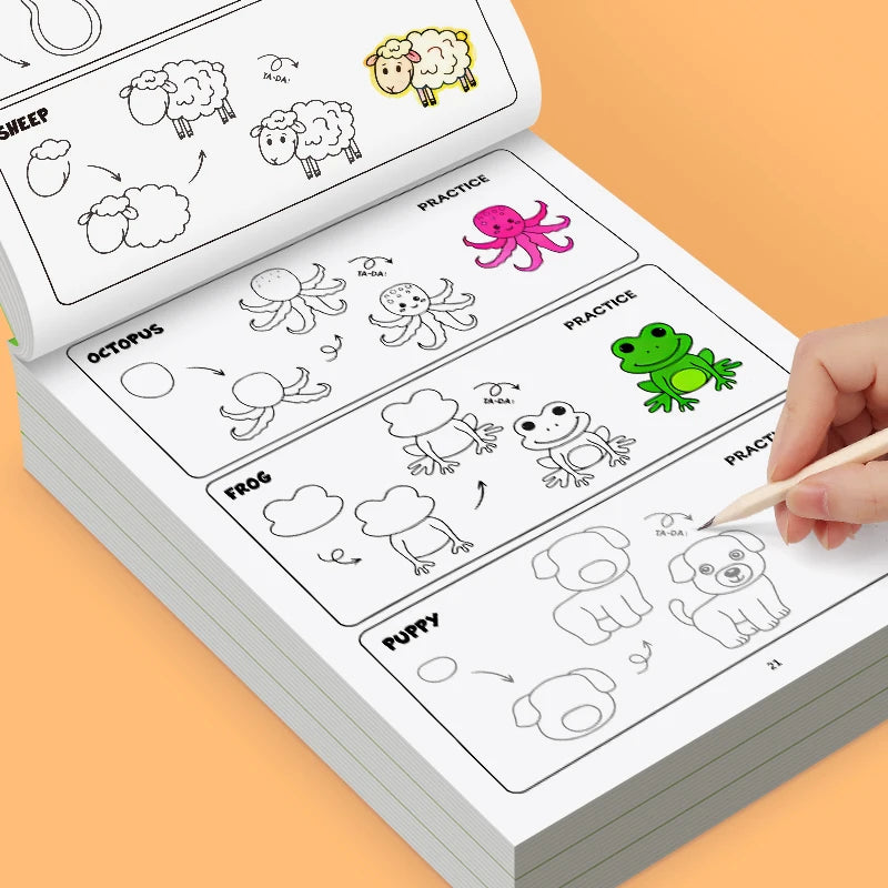 How To Draw Animals Book for Kids 32 Pages Drawing Coloring Book Complete Painting in 4 Simple Steps 96 Cute Animal Characters