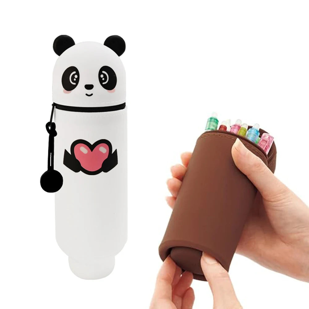 Silicone Cartoon Pencil Case with Zipper, Stand Up Organizer for Kids School Supplies