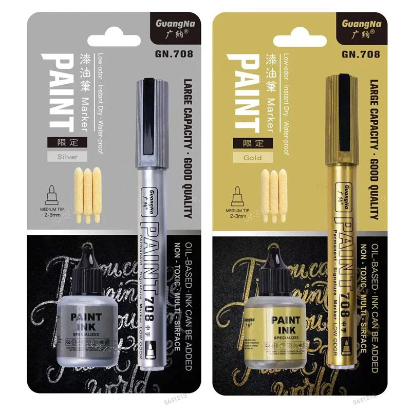 Permanent Metallic Paint Marker Pen with Ink Set DIY Resin Mold Tire Metal Oil Gold Silver White Black Blue Markers Pens Drawing
