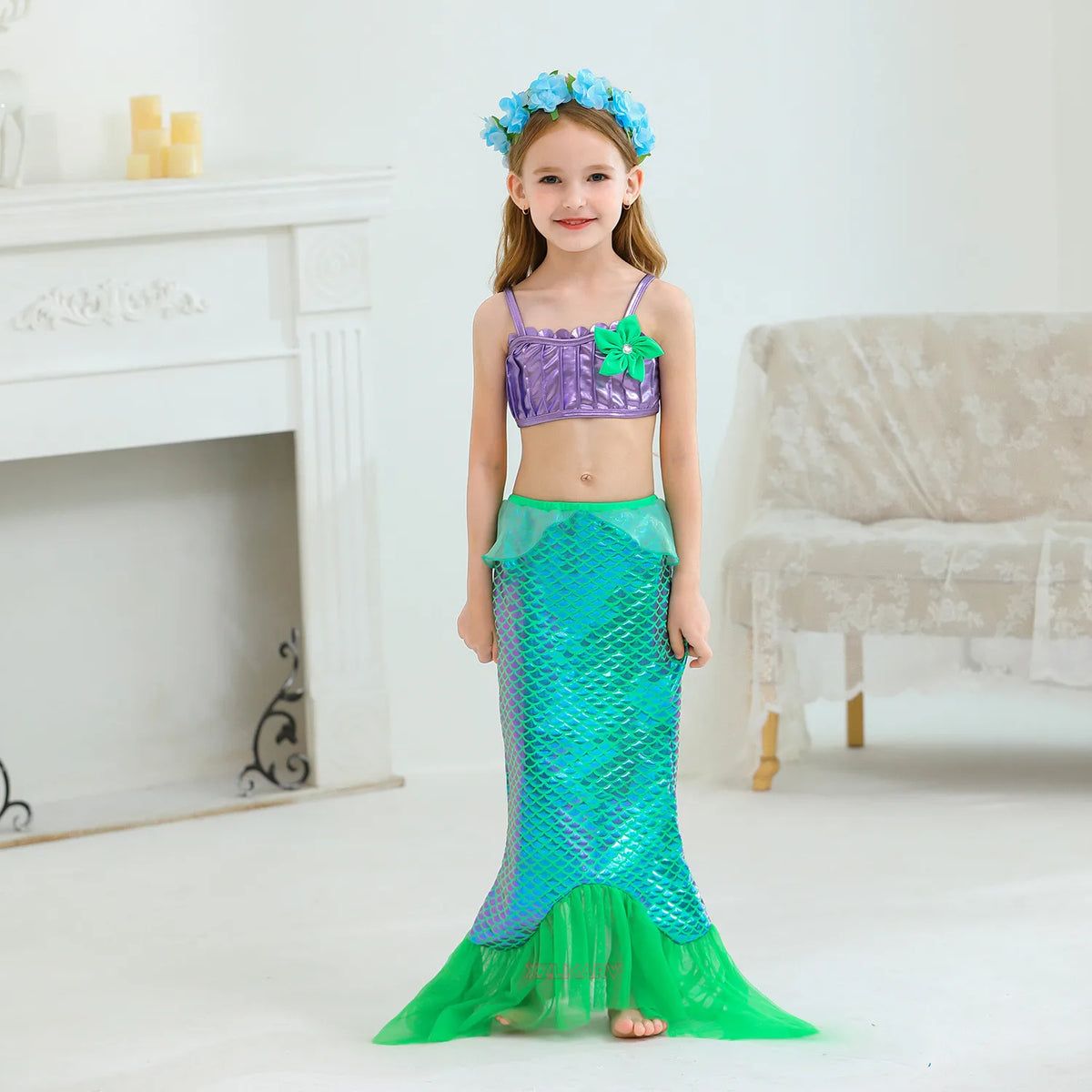 Mermaid Dress for Girl Ariel Prom Princess Costumes Cosplay Dress for Girls Birthday Party Dress Up Gown Halloween Clothing