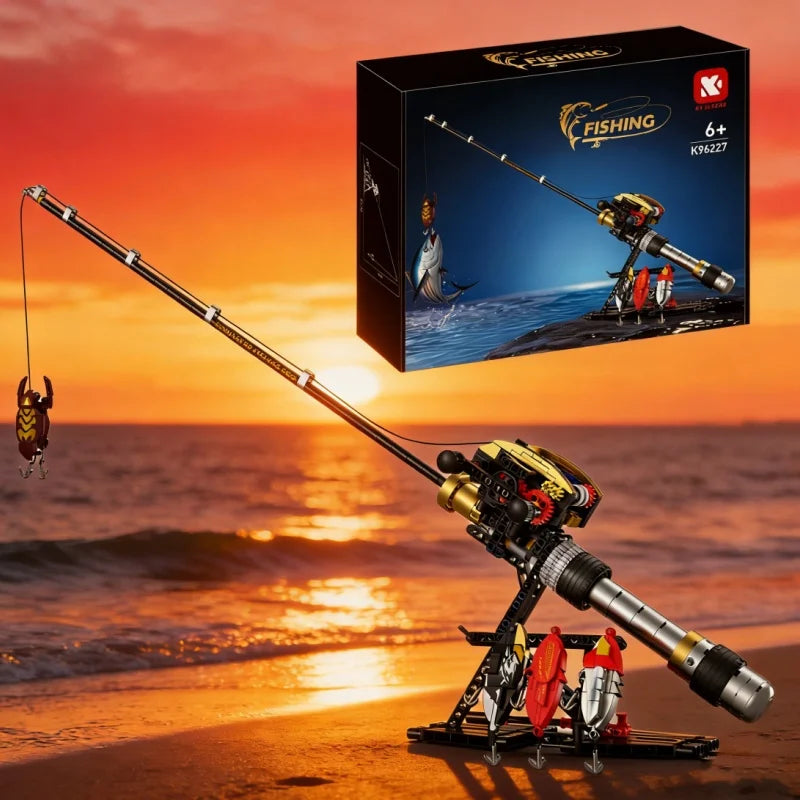 Fishing Rod Building Blocks Simulated Sea Fishing with Reel Set DIY Kit Creative Construction Toys for Fans Gift for Men Boys