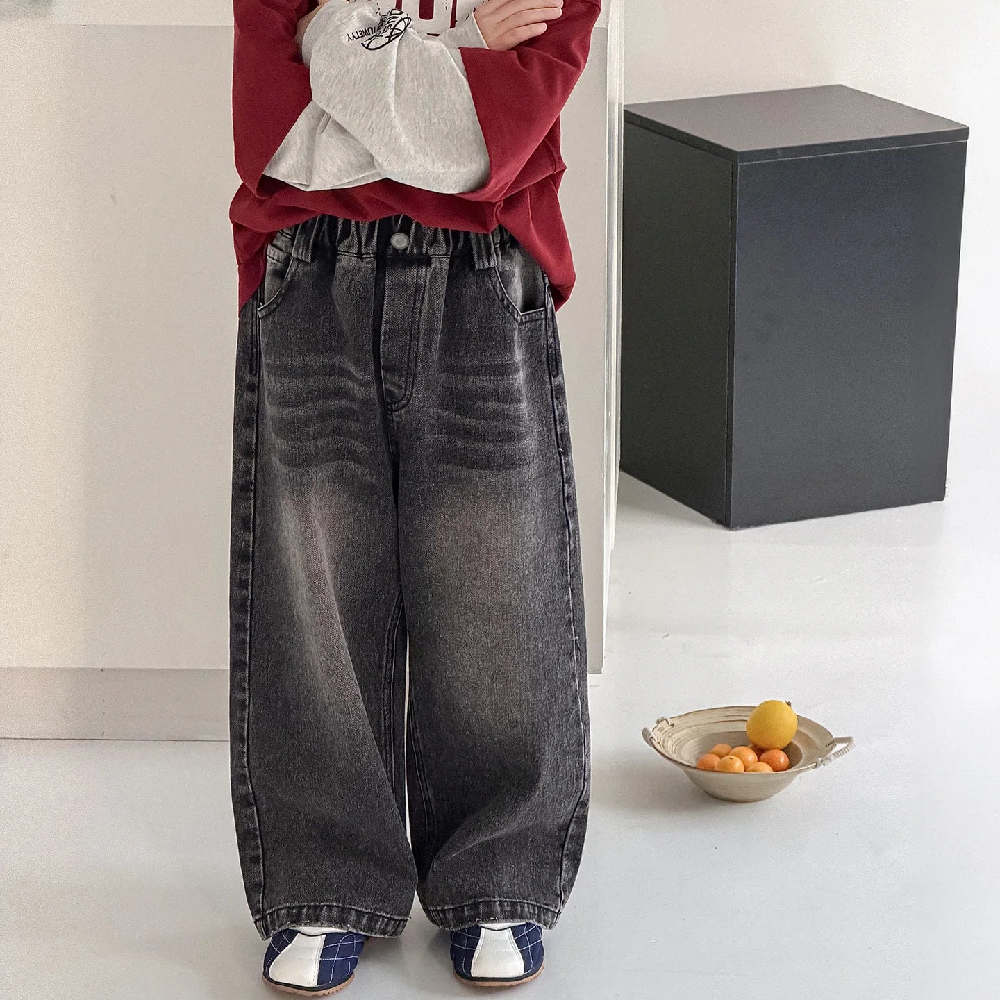 Boys Pants 2026 Spring and Summer New Childrens Clothes Korean Style Boys and Girls Loose Straight Trendy Cool Jeans Simple