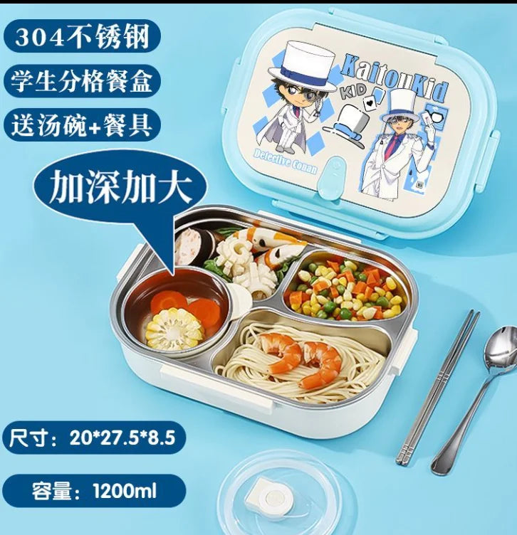 Detective Conan Stainless Steel Insulated Lunch Box Cute and Stylish Bento Box with Compartments for Male and Female Students