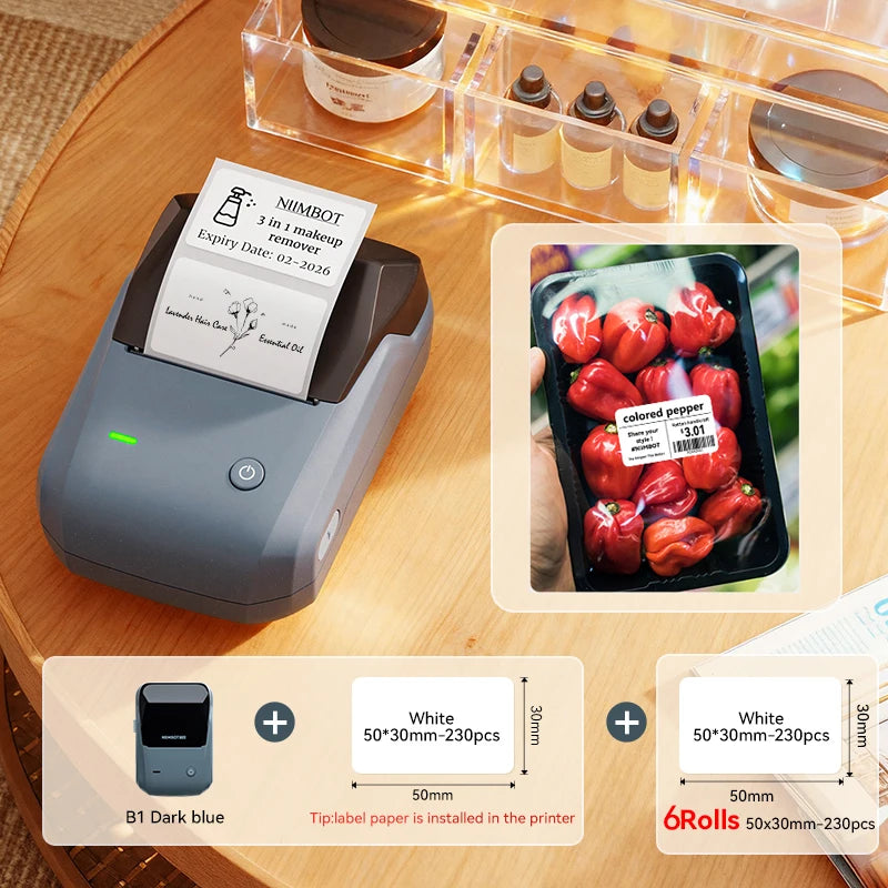 NIIMBOT B1 Portable Thermal Printer With Tapes 2 Inch Adhesive Label Printer Mini Bluetooth Sticker Maker Support Smartphones PC