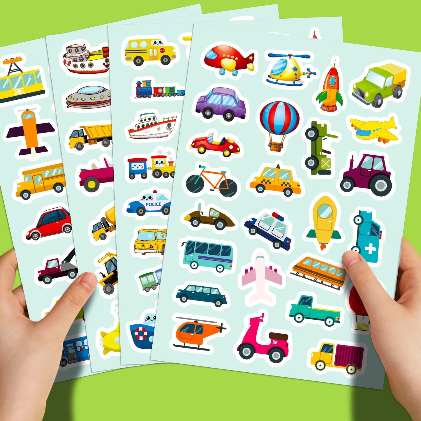 4 Sheets 100pcs Vehicle Stickers, Cartoon Transport Decals, DIY Decor for Journal, Photocard, Scrapbooking & Kids
