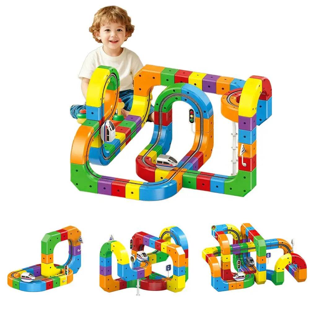 51/62/81/105//123/167PCS Magical Track Train Rechargeable 3D Building Tracks Cube Rails STEM Educational Toys Birthday Gift