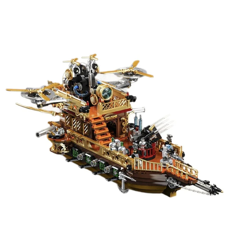 1549PCS City Retro Steamship Building Blocks Set MOC Propeller Aircraft Assemble Model Brick STEM Educational Science Toys Gifts