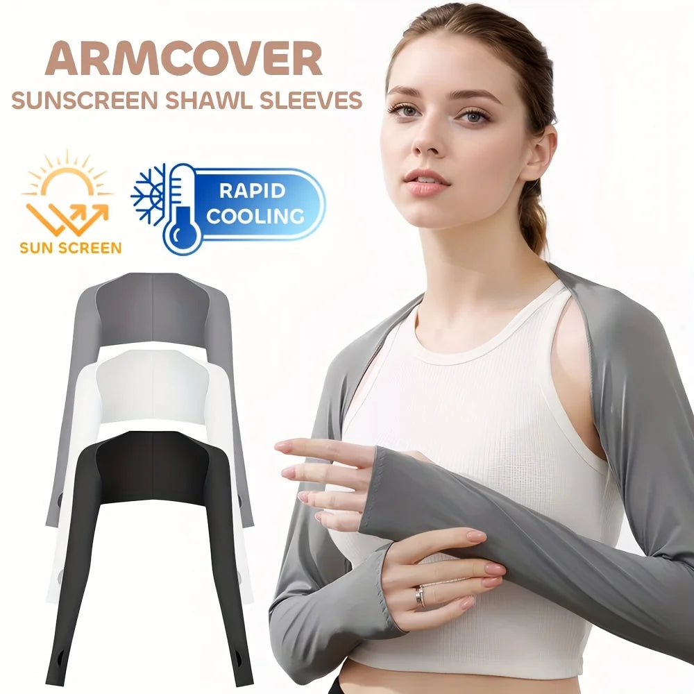 1pc Ice Silk UV Protection Arm Sleeves, Elastic Shawl Cuff Design for Women, Lightweight &Cooling for Outdoor Sports and Driving