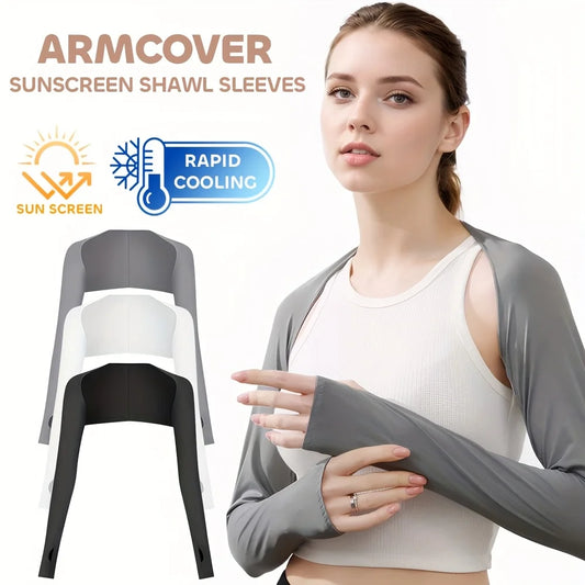 1pc Ice Silk UV Protection Arm Sleeves, Elastic Shawl Cuff Design for Women, Lightweight &Cooling for Outdoor Sports and Driving