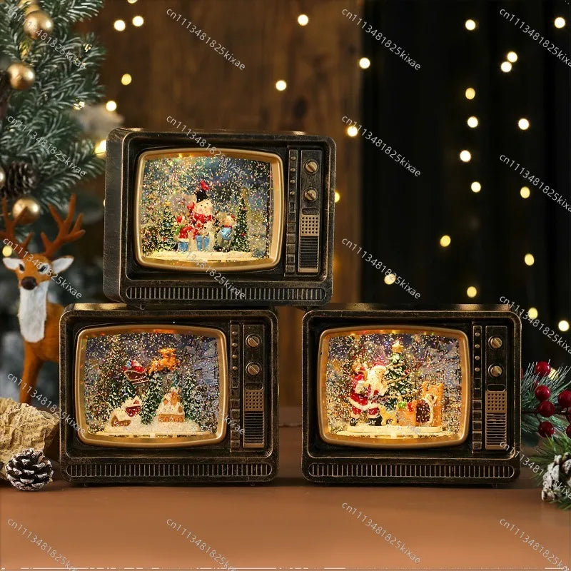 For Christmas Music Snow Water Filling TV Night Light Gift Ornament Christmas Decorations Music Box