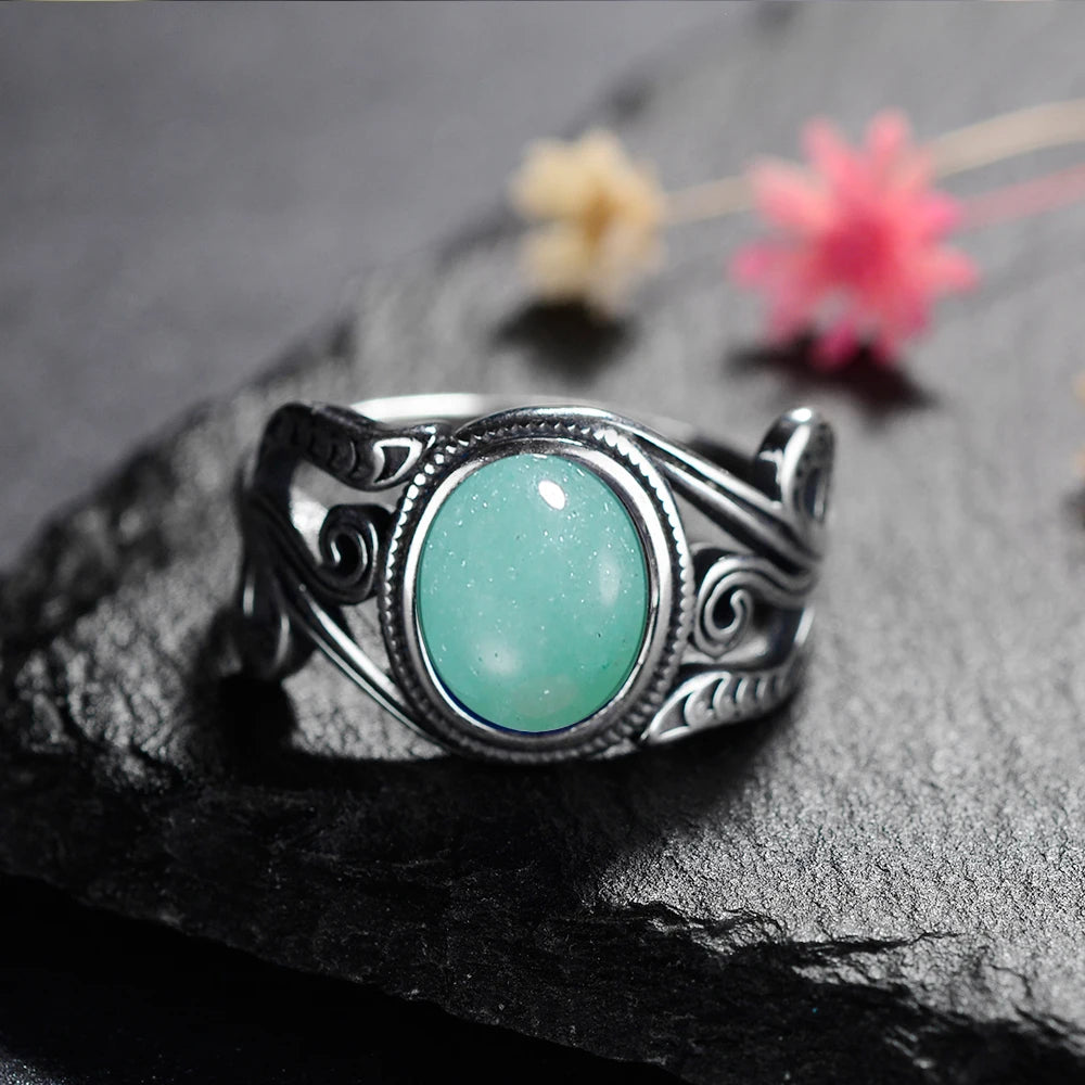 Natural 8x10MM Tiger's Eye Rings Vintage S925 Silver Finger Ring for Women Gift Luxury Rhodochrosite Stone Jewelry