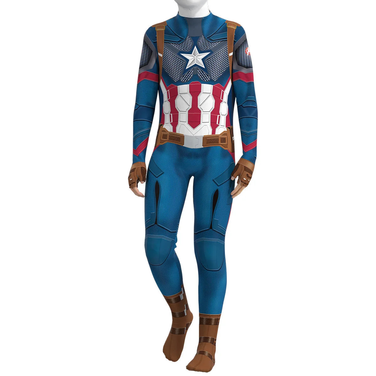 Halloween Cosplay Costume Captain Iron Long Sleeved Print Bodysuit Theme Party Role Playing Outfits for Adult Men